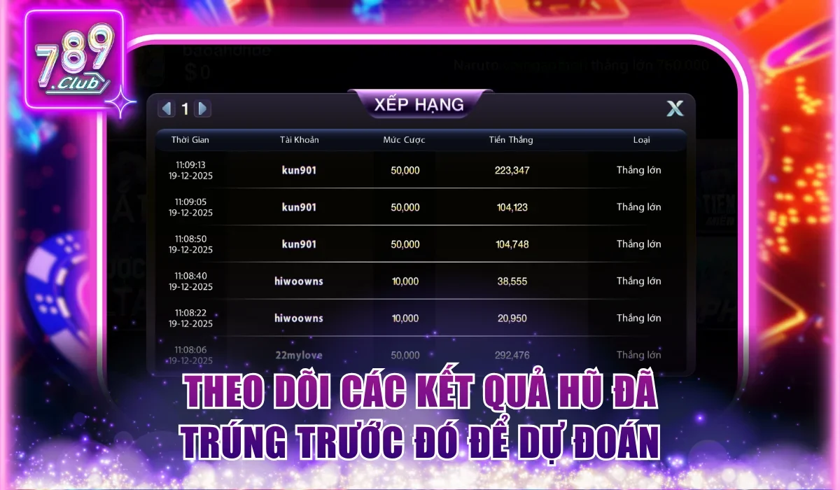 Theo dõi các kết quả hũ đã trúng trước đó để dự đoán